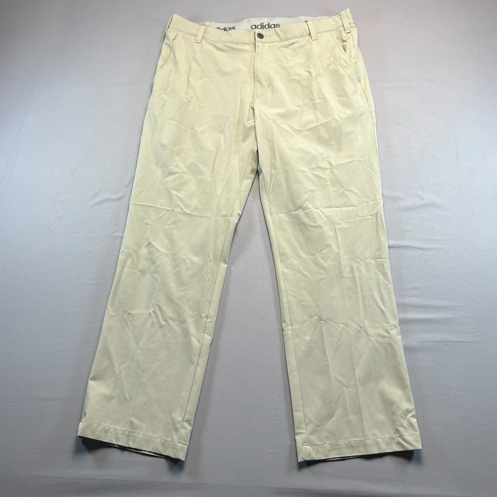 Adidas Pants Mens 38X30 Beige Stretch Mid Rise Straight Leg Golf Performance